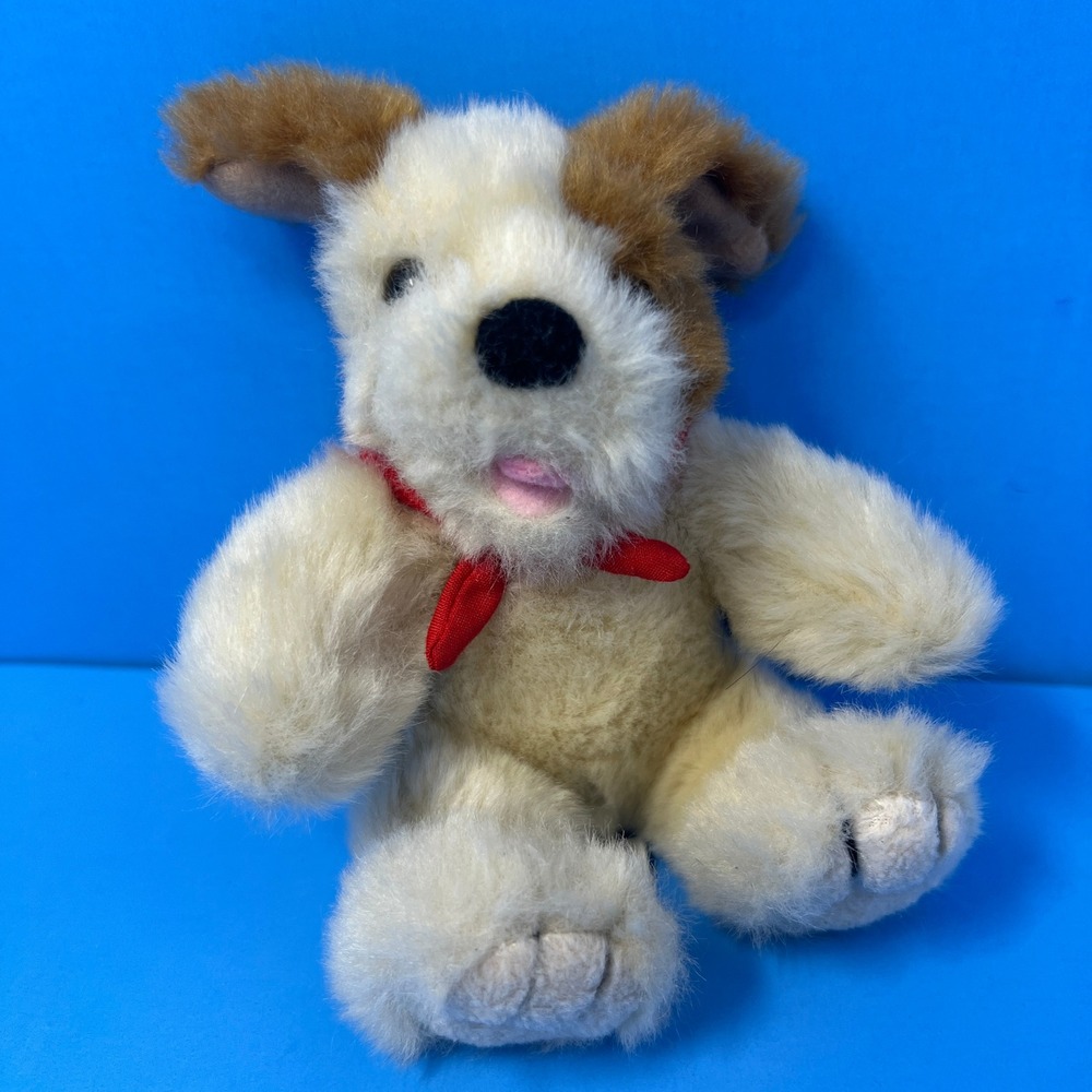 Build A Bear Lil Fluffy Puppy 6 Inch White Tan Kennel Pals Dog Red Scarf